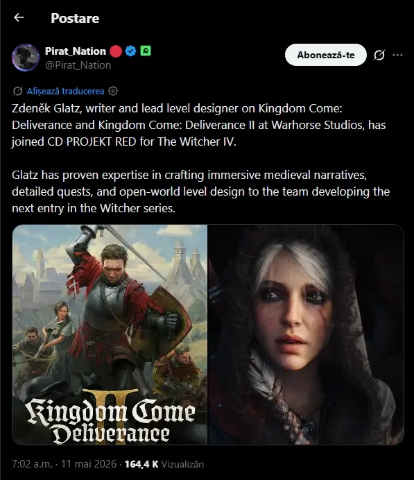 the witcher 4 x news 2026