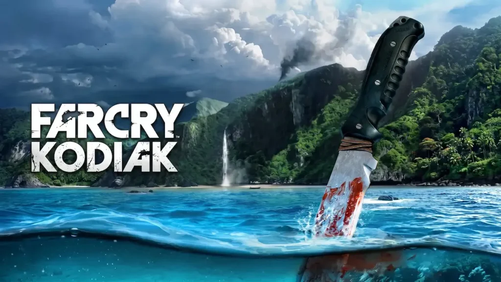 Far Cry Kodiak key art cu un cuțit ieșind din apa oceanului