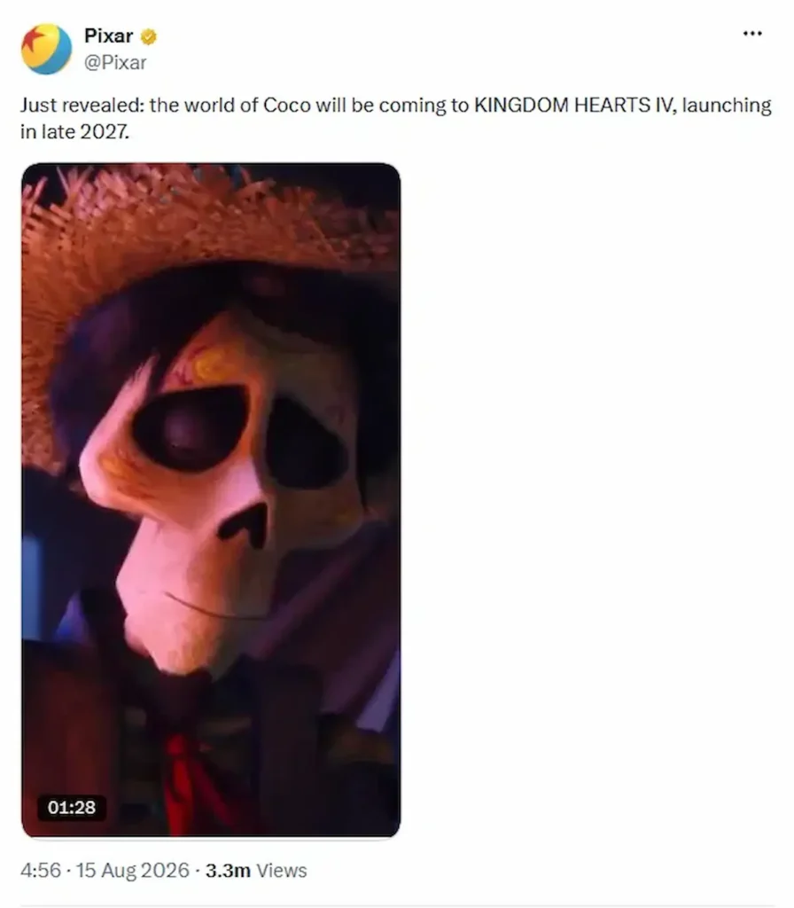 Postare oficială Pixar, personajul Héctor din Coco confirmat pentru Kingdom Hearts IV, lansare 2027