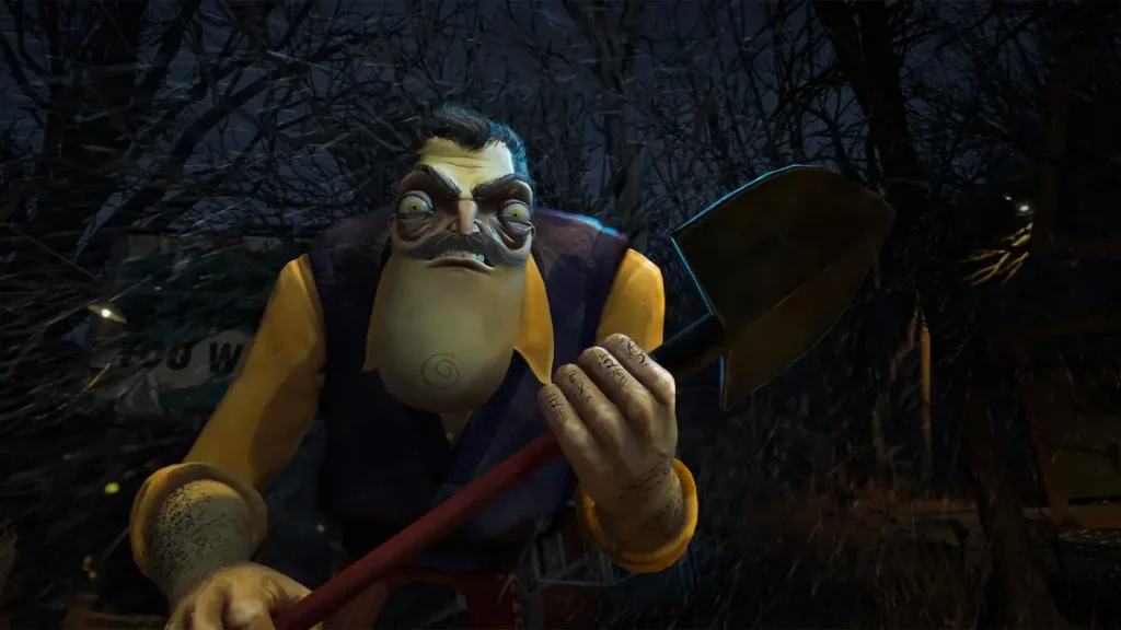 Antagonistul din Hello Neighbor 3 ținând o cazma în întuneric, Gamescom 2026