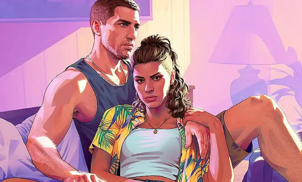 Jason Duval și Lucia Caminos, cei doi protagoniști din GTA 6, artă realizată de Rockstar Games