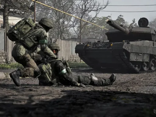 Ghid Wardogs pentru începători, soldat care trage un coechipier rănit la adăpost, cu un tanc în fundal