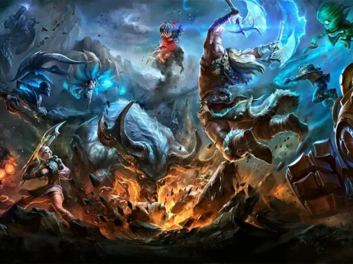 League of Legends key art showing champions battling across Runeterra, representing the world of Riot's untitled MMO
