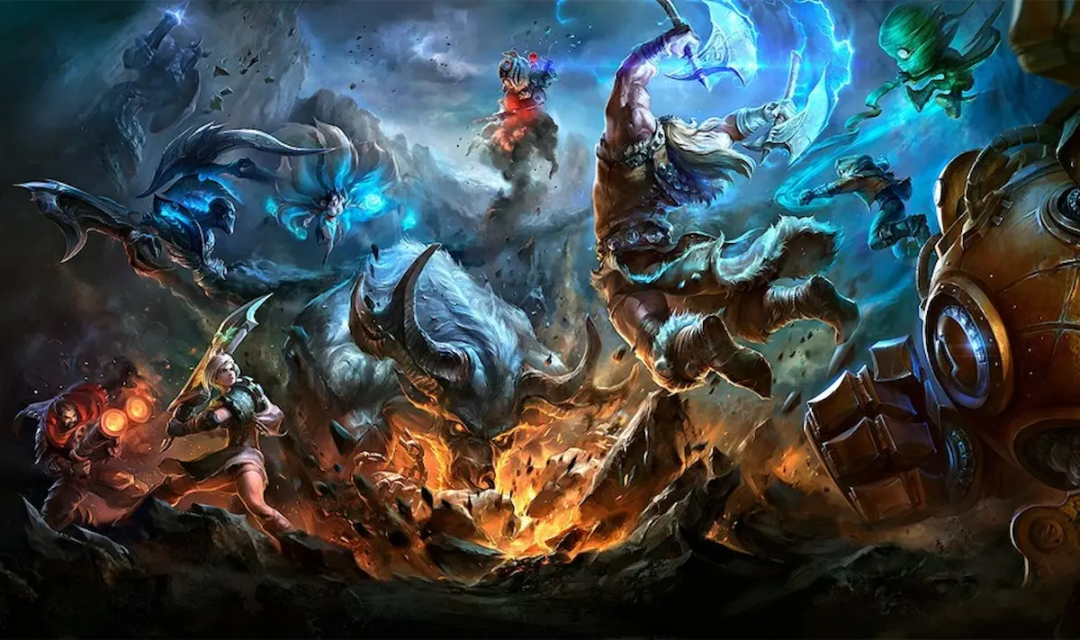 League of Legends key art showing champions battling across Runeterra, representing the world of Riot's untitled MMO