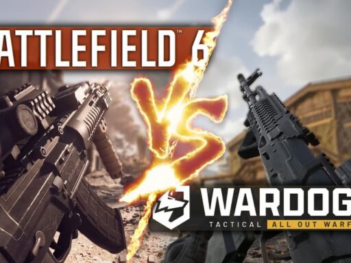Wardogs vs Battlefield 6 comparison, split image with weapons from both games and VS graphic